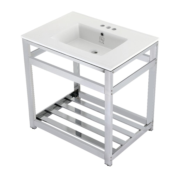 Kingston Brass VWP3122W4A1 31" Ceramic Console Sink (4", 3-Hole), White/Chrome VWP3122W4A1 - main